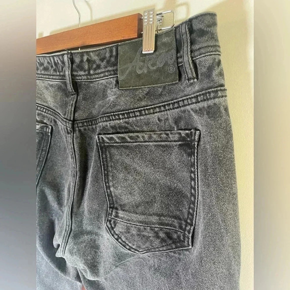 Vintage AKOO Faded Distressed Black Gold Jeans Embroidered Leaf‎ Detail 36 0011 - Picture 12 of 13